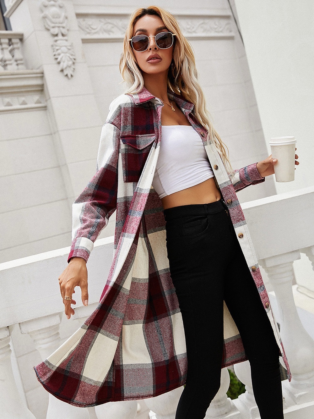 Ivy Lane Plaid Longline Shirt Jacket - Picture 4 of 4